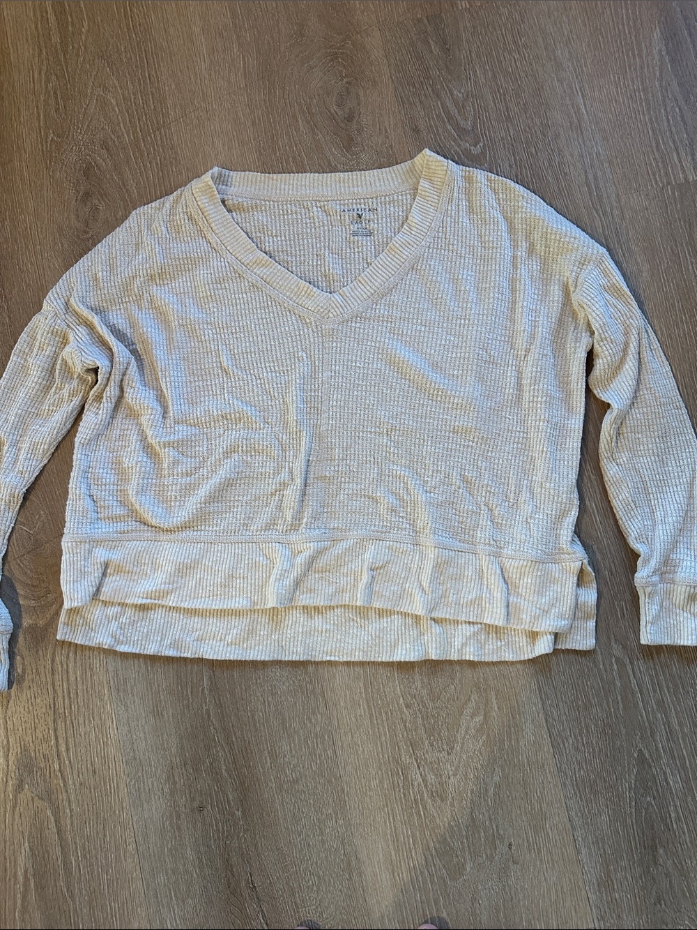Cream American Eagle waffle knit top